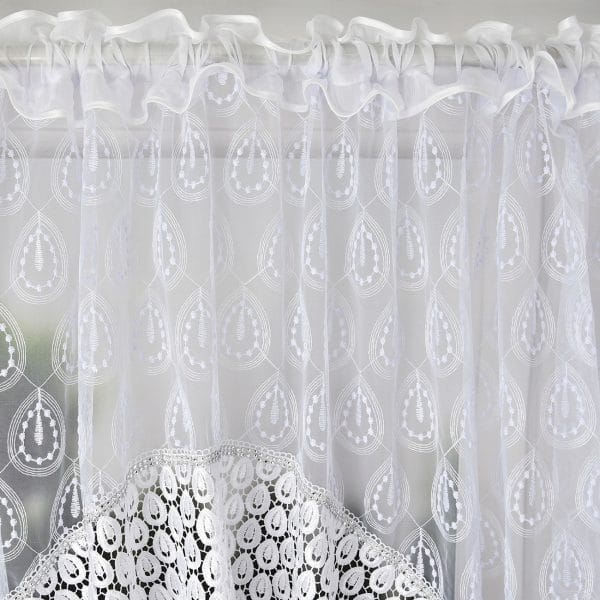 FIRANA GOTOWA Z HAFTEM ZDOBIONA GIPIURĄ W KWIATY 300X100 CM