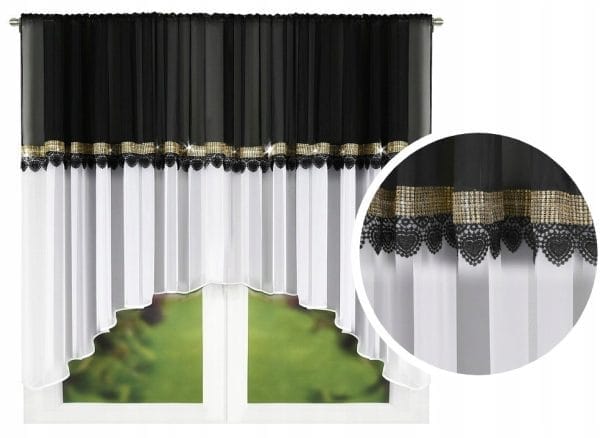 FIRANA WOALOWA ZE ZŁOTYMI CYRKONIAMI I GIPIURĄ 400X150 CM