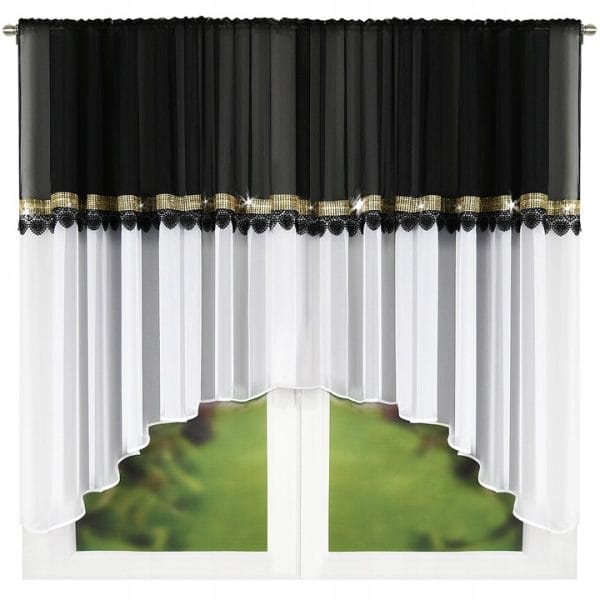 FIRANA WOALOWA ZE ZŁOTYMI CYRKONIAMI I GIPIURĄ 400X150 CM