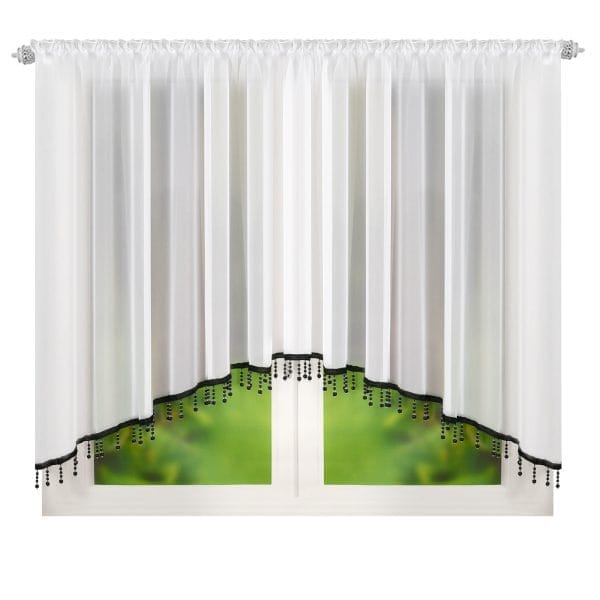 FIRANA WOALOWA SZYTA W ŁUK Z KORALIKAMI 400X155 CM