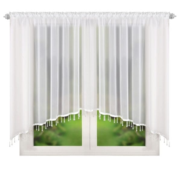 FIRANA WOALOWA SZYTA W ŁUK Z KORALIKAMI 400X155 CM