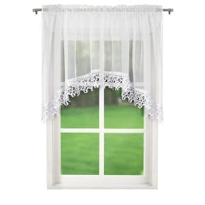 KRÓTKA FIRANA Z WOALU USZYTA W ŁUK Z GIPIURĄ 200X100 CM