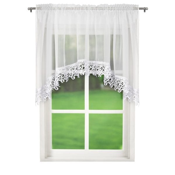 KRÓTKA FIRANA Z WOALU USZYTA W ŁUK Z GIPIURĄ 200X100 CM