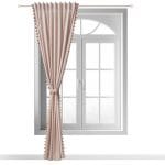 ZASŁONA DEKORACYJNA OZDOBIONA POMPONIKAMI NA TAŚMIE MARSZCZĄCEJ