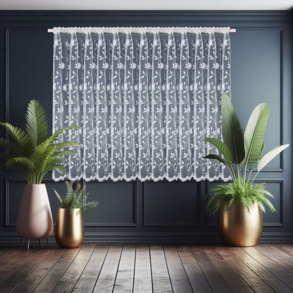 FIRANA GOTOWA Z MARKIZETY ZDOBIONA HAFTEM NA TAŚMIE MARSZCZĄCEJ MIRA