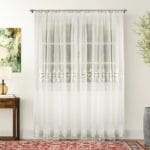 DŁUGA FIRANA WOALOWA Z GIPIURĄ ORAZ HAFTEM W KOLORZE ECRU 400X250 CM