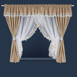 ZESTAW DEKORACYJNY Z LAMBREKINEM I ZASŁONAMI OZDOBIONY GIPIURĄ 400X160 CM