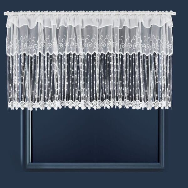 KRÓTKA FIRANA WOALOWA Z HAFTEM I GIPIURĄ NA TAŚMIE MARSZCZĄCEJ 400X90 CM