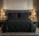Pościel z falbanką 200x220 cm czarna zestaw z 2 poszewkami LULA