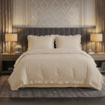 Pościel z falbanką 160×200 cm beżowa zestaw z 2 poszewkami LULA