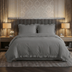 Pościel z falbanką 160×200 cm szara zestaw z 2 poszewkami LULA