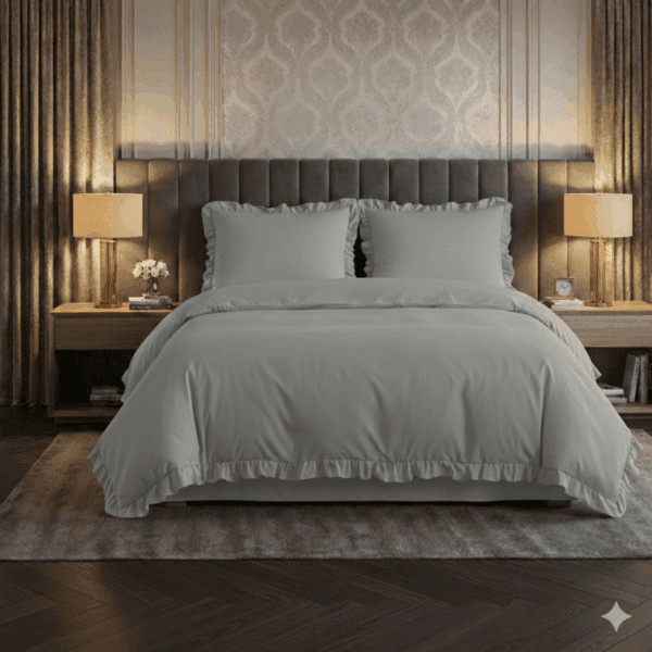 Pościel z falbanką 160×200 cm jasnoszara zestaw z 2 poszewkami LULA