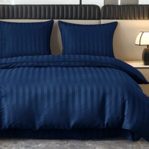 Pościel adamaszek 200×220 cm granatowa zestaw z 2 poszewkami ADAM