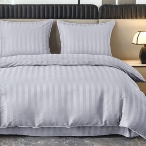 Pościel adamaszek 200x220 cm jasnoszara zestaw z 2 poszewkami ADAM