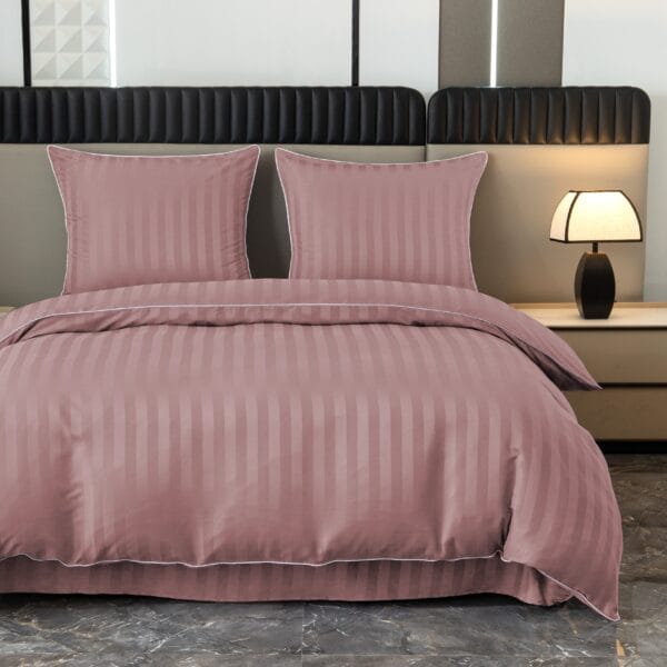 Pościel adamaszek 200×220 cm pudrowy róż zestaw z 2 poszewkami ADAM