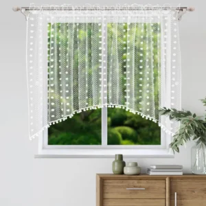 Firana sable w łuk 200x105 cm z pomponikami na taśmie LUNA