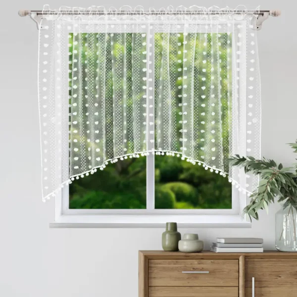 Firana sable w łuk 200x105 cm z pomponikami na taśmie LUNA